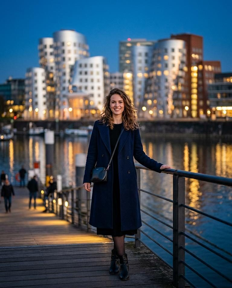 Escort Agency Dusseldorf - Media Harbour with Gehry Buildings at Night Escort Agency Dusseldorf - Media Harbour with Gehry Buildings at Night