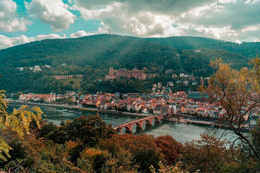 Heidelberg Panorama from Philosophenweg - Old Bridge, Neckar and Castle Heidelberg Panorama from Philosophenweg - Old Bridge, Neckar and Castle