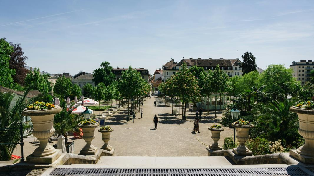Baden-Baden Kurhaus - View over the Promenade and Lichtentaler Allee in Summer Baden-Baden Kurhaus - View over the Promenade and Lichtentaler Allee in Summer